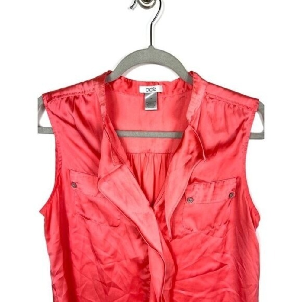 Cache Sleeveless Collared Button Front Pocket Blo… - image 2